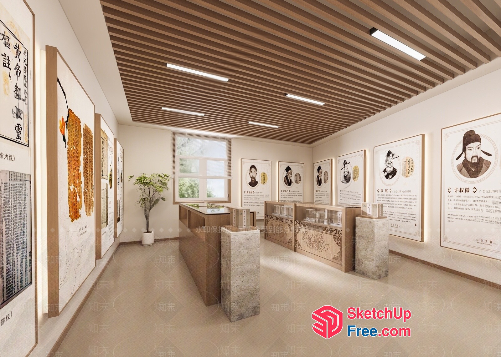 Asian-Inspired Museum Interior 3D SketchUp File