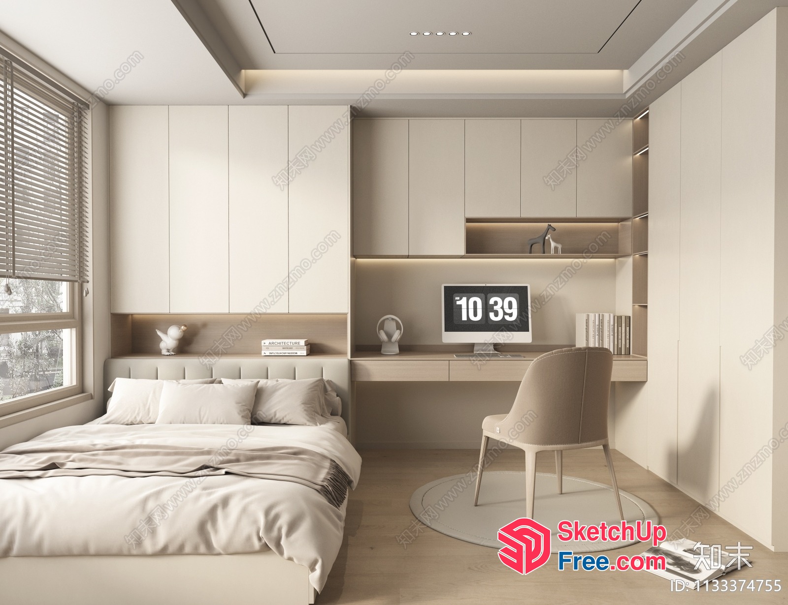 Modern Minimalist Bedroom With Neutral Color Palette 3D SketchUp File