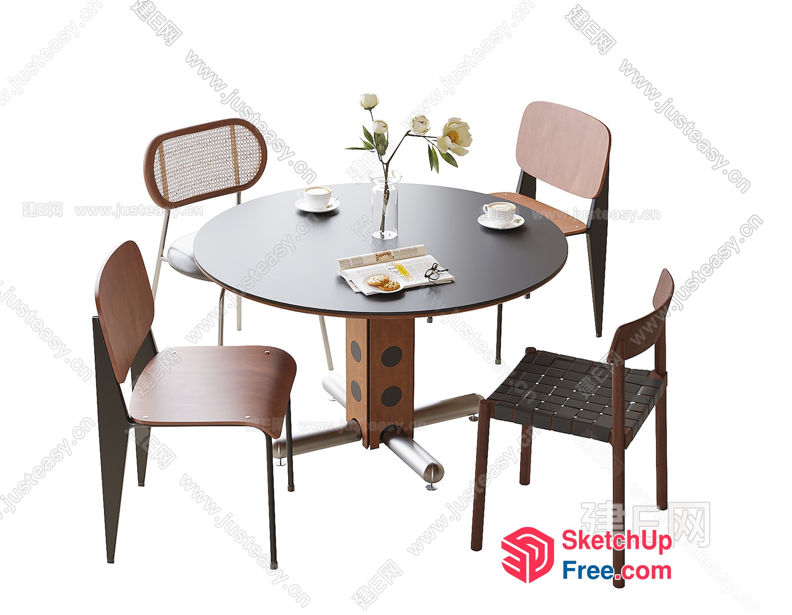 Modern Round Dining Table With Four Chairs 3D SketchUp File