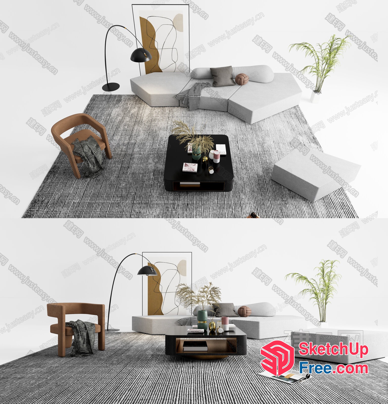 Minimalist Japanese-Style Living Room Interior 3D SketchUp File