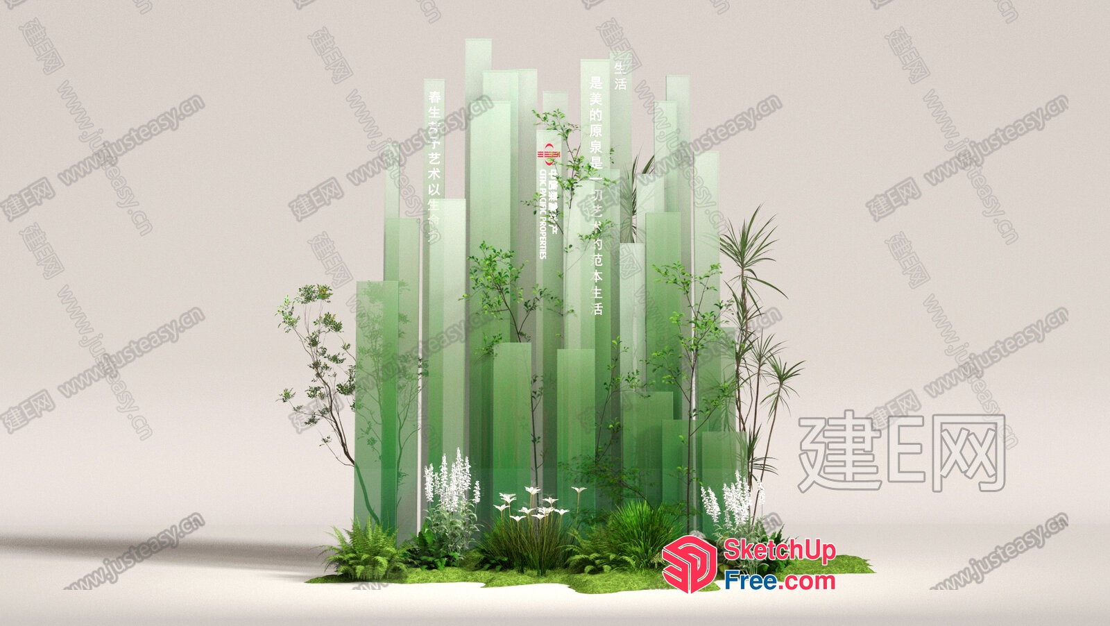 Green And White Exterior Garden Decor 3D SketchUp File