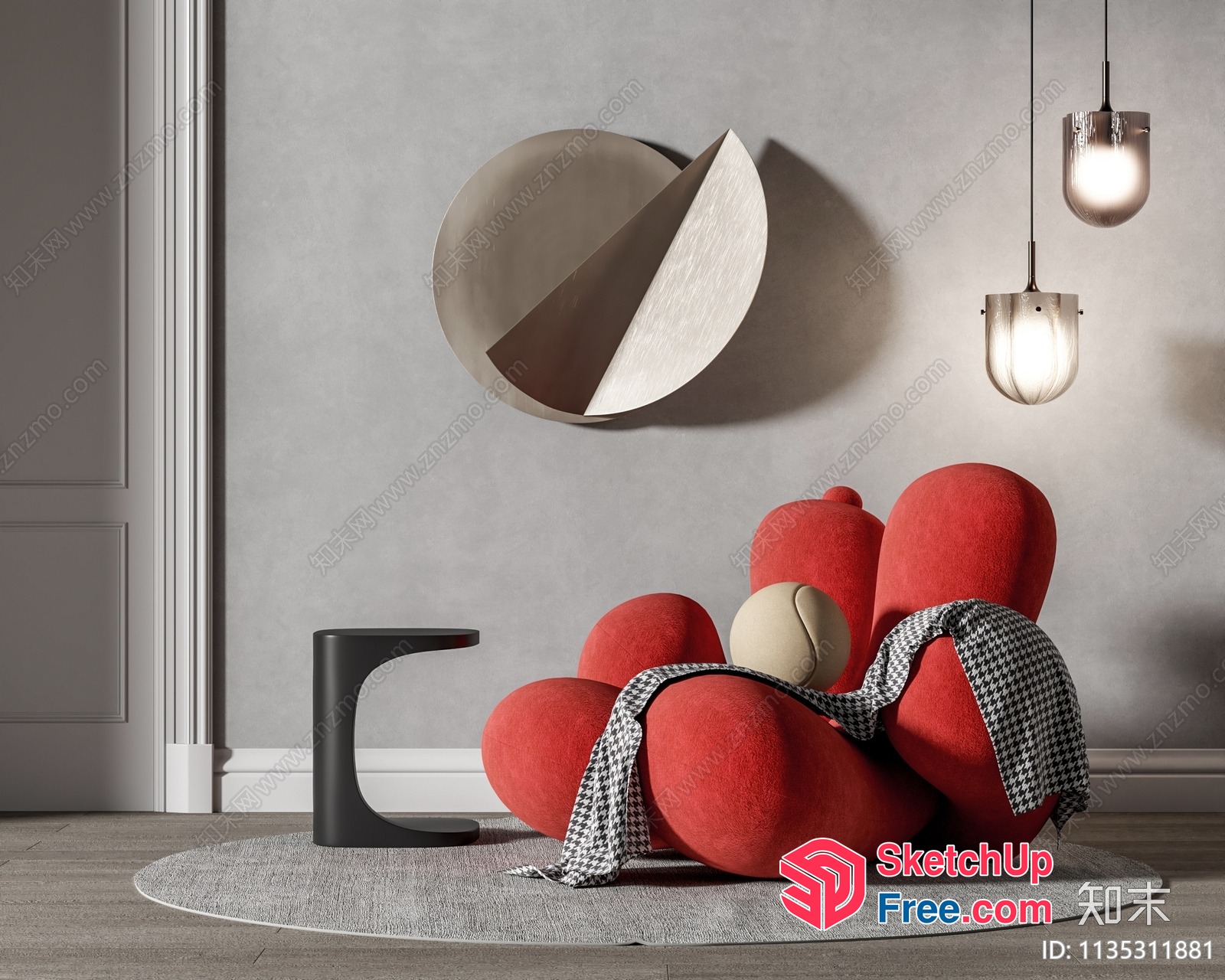 Modern Minimalist Interior With Vibrant Red Accent 3D SketchUp File
