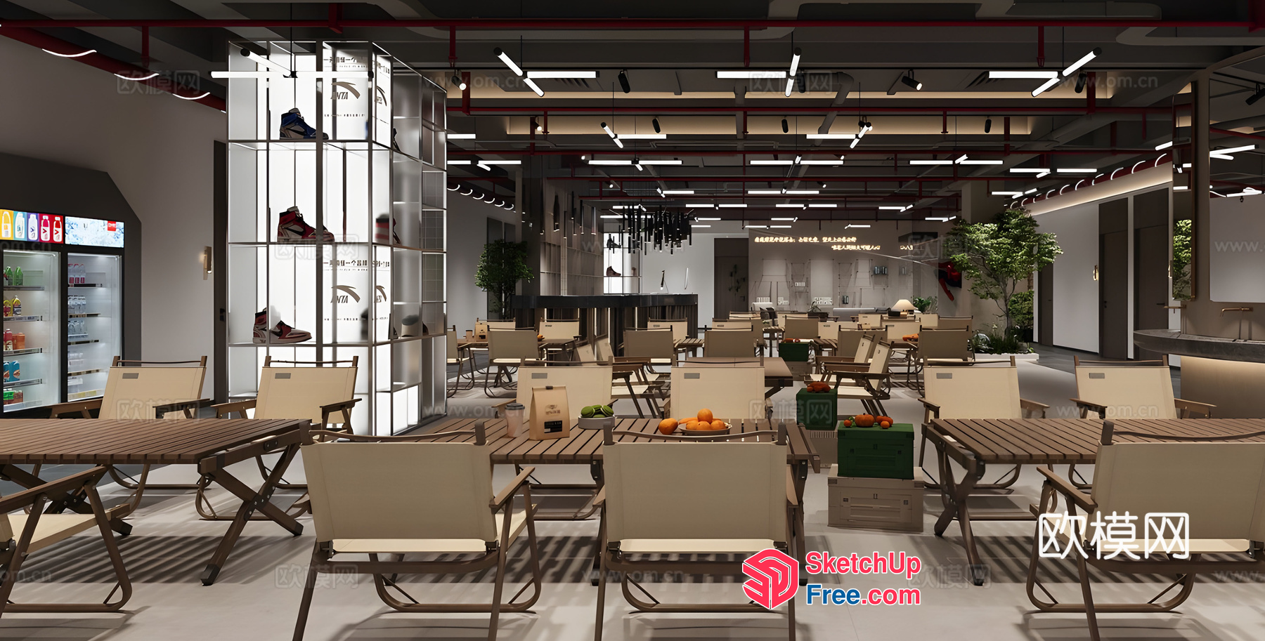 Modern Commercial Space With Outdoor Seating And Showroom 3D SketchUp File