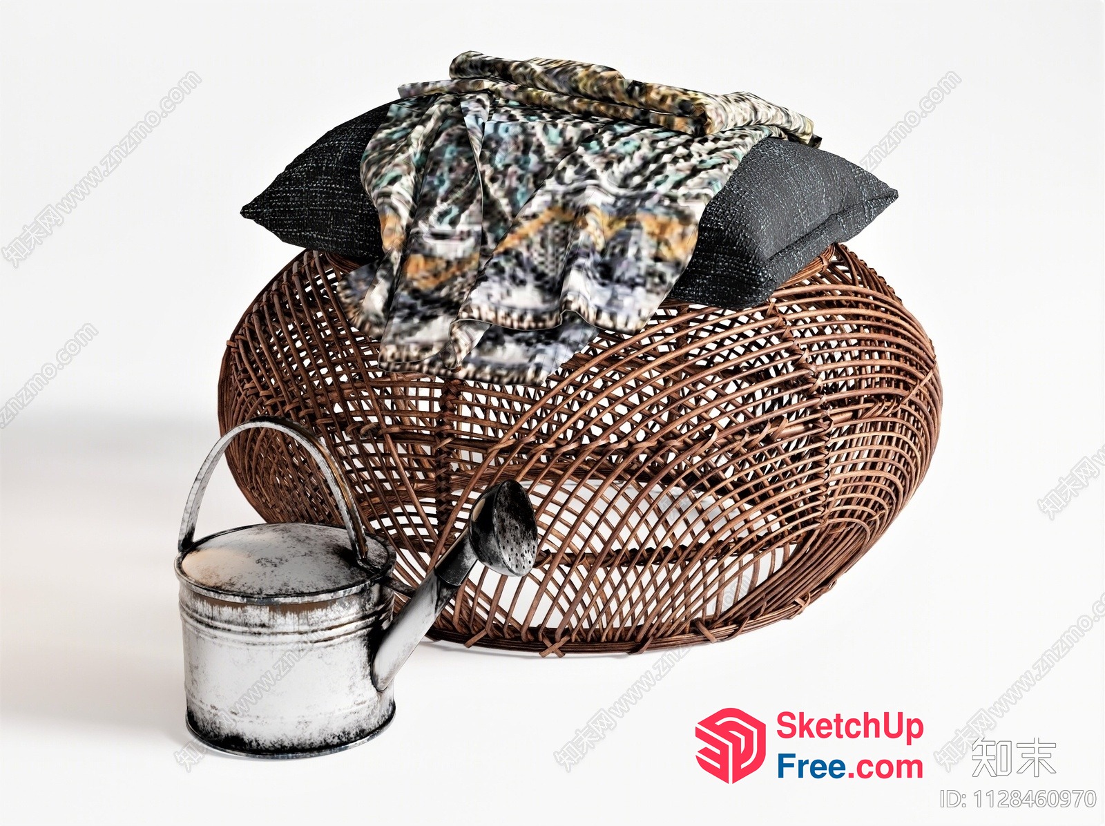 Traditional Asian Wicker Basket With Decorative Items 3D SketchUp File