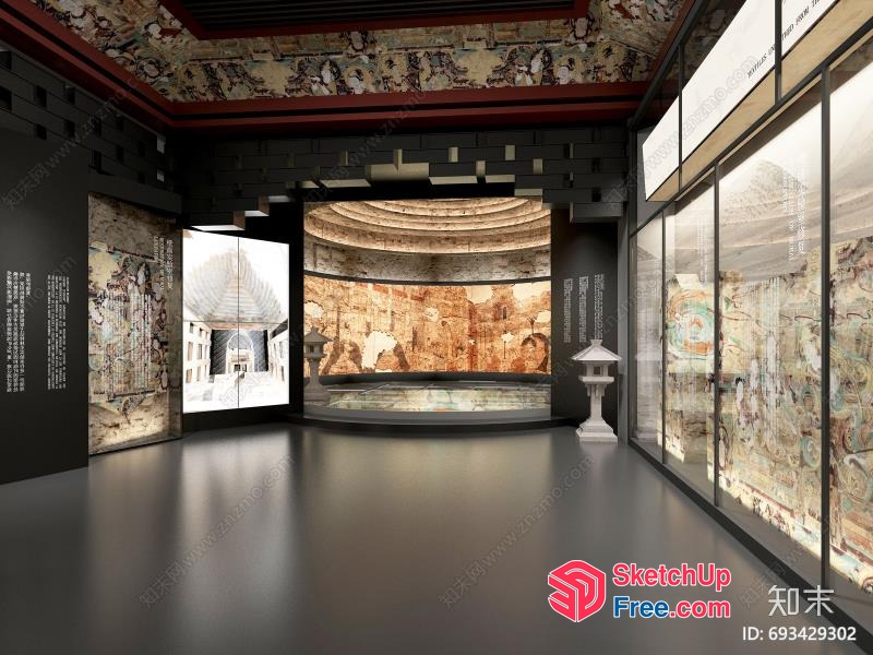 Museum Interior With Ancient Art Display 3D SketchUp File