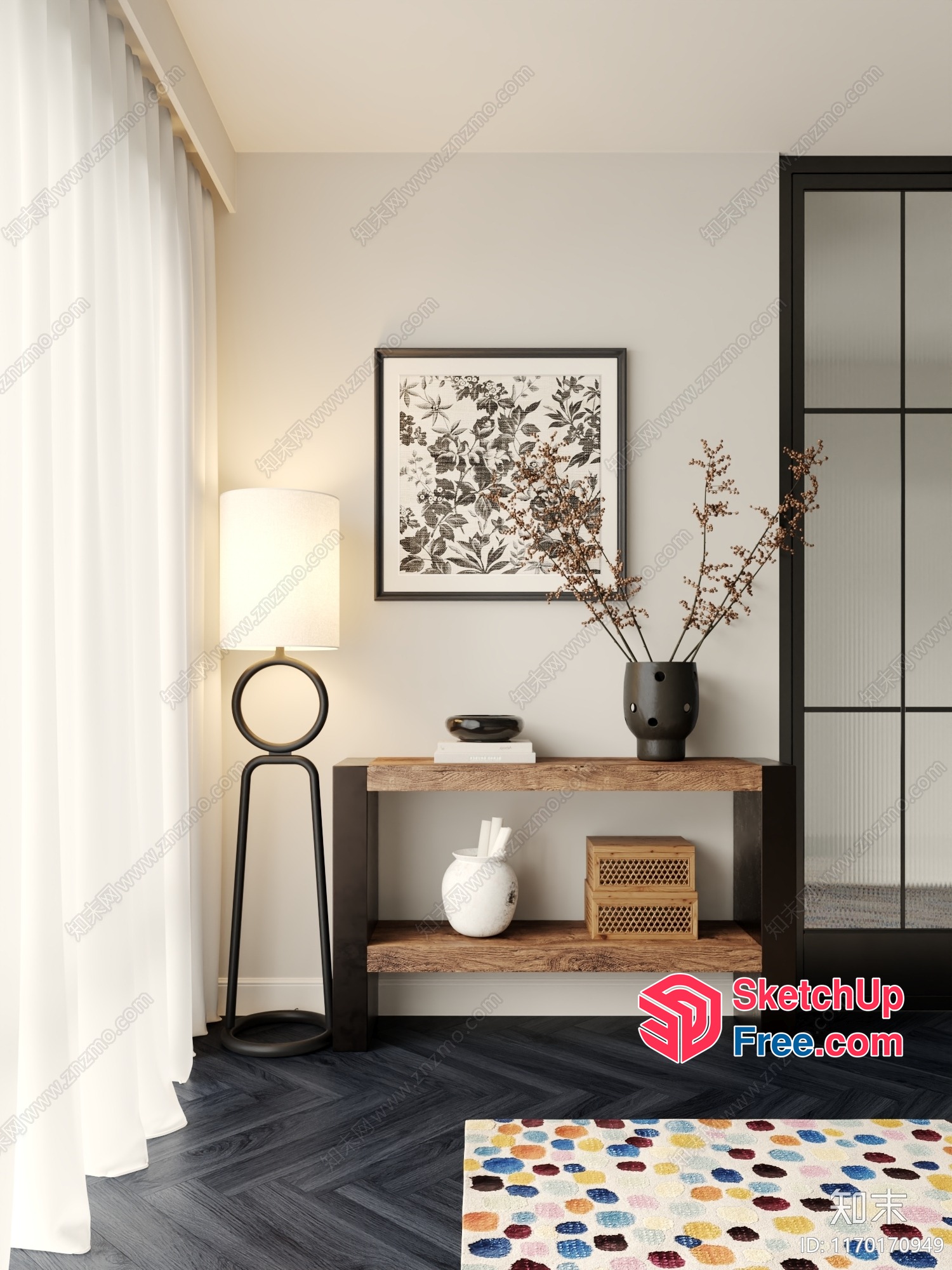 Modern Minimalist Japanese-Style Living Room Interior 3D SketchUp File