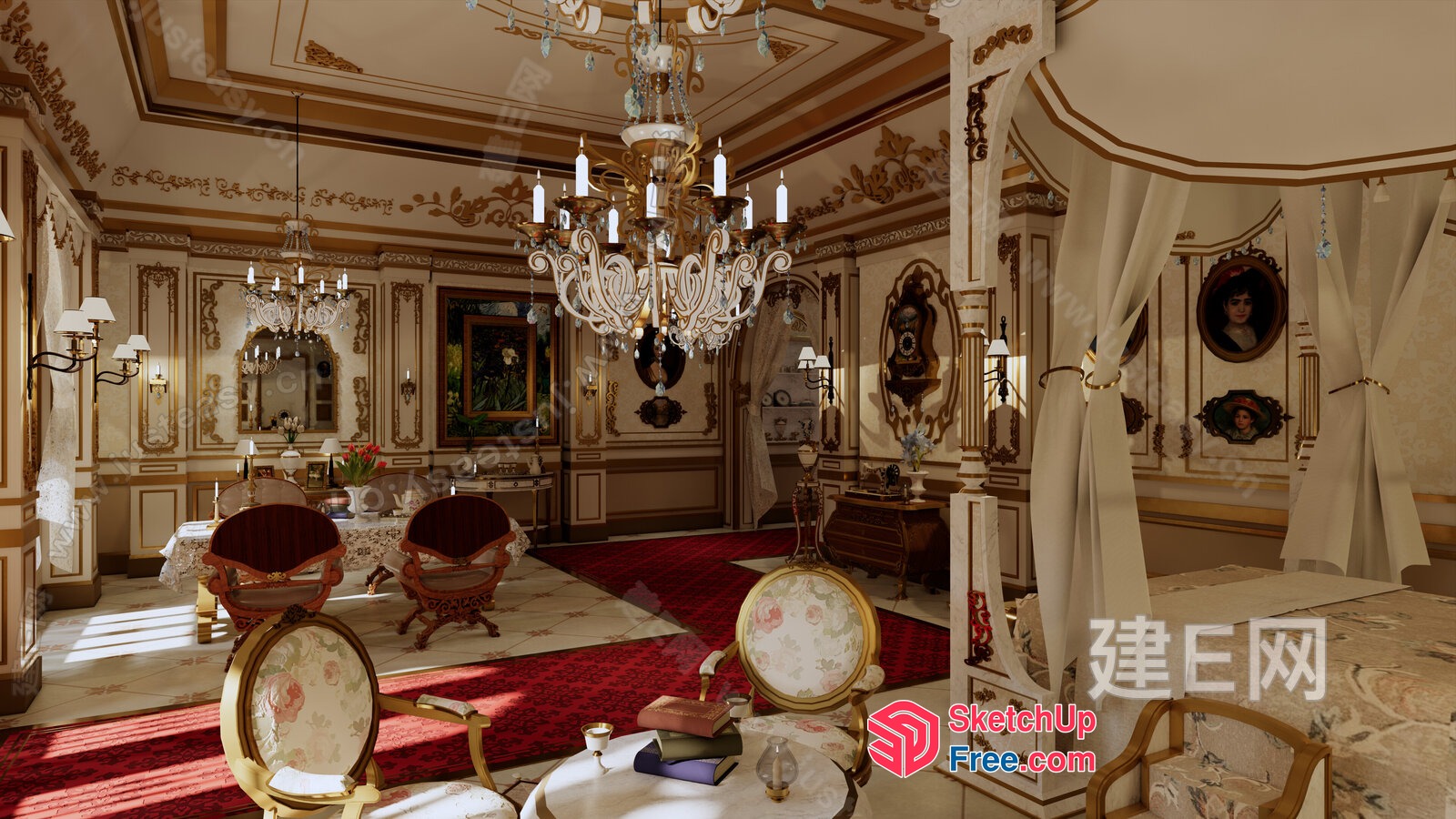 Lavish European-Style Bedroom With Ornate Decor 3D SketchUp File