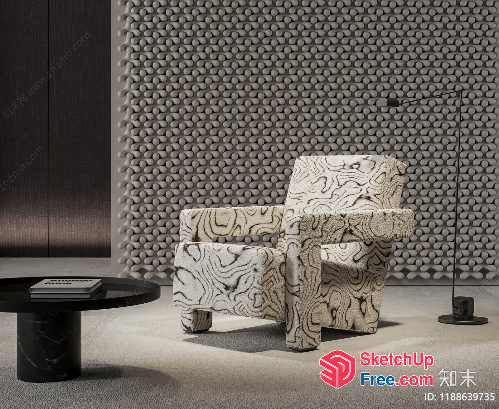 Modern Armchair With Topographic Pattern 3D SketchUp File