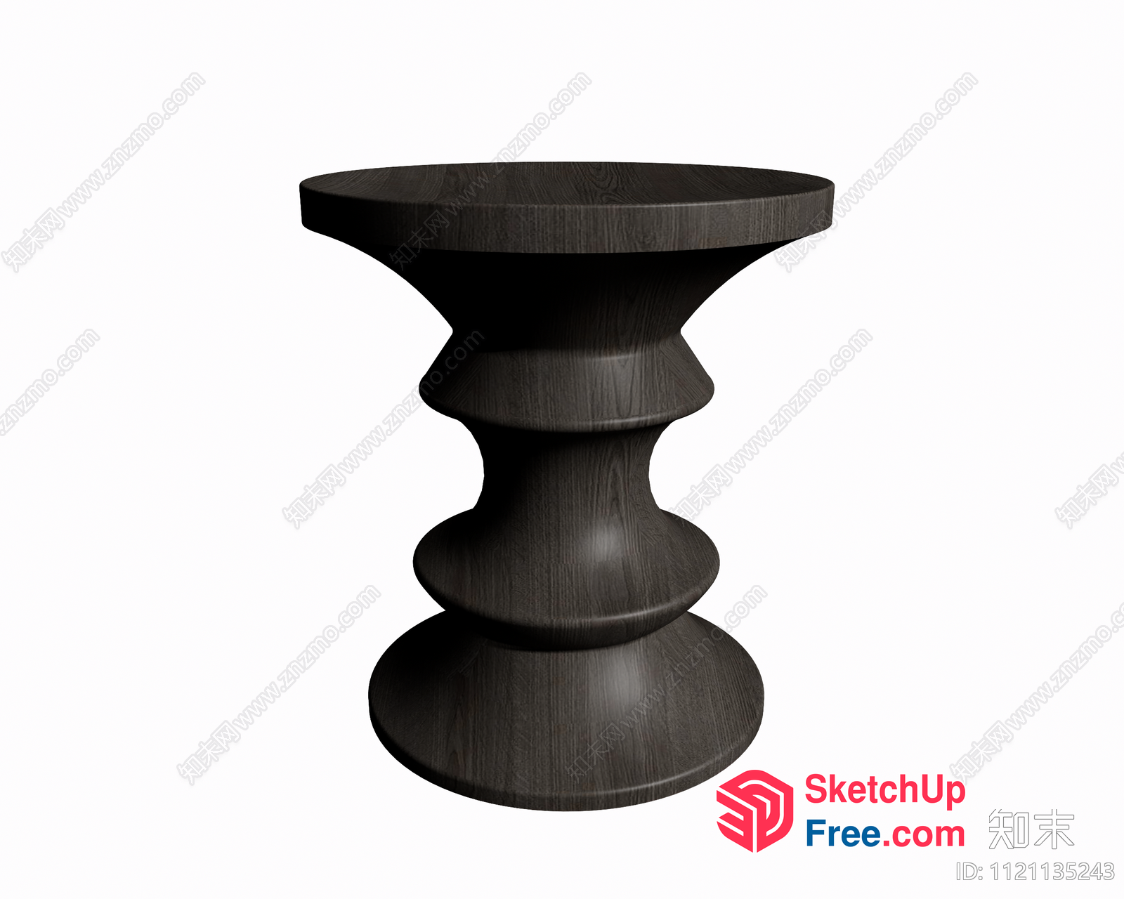 A Dark Wood Stool With A Unique Design 3D SketchUp File