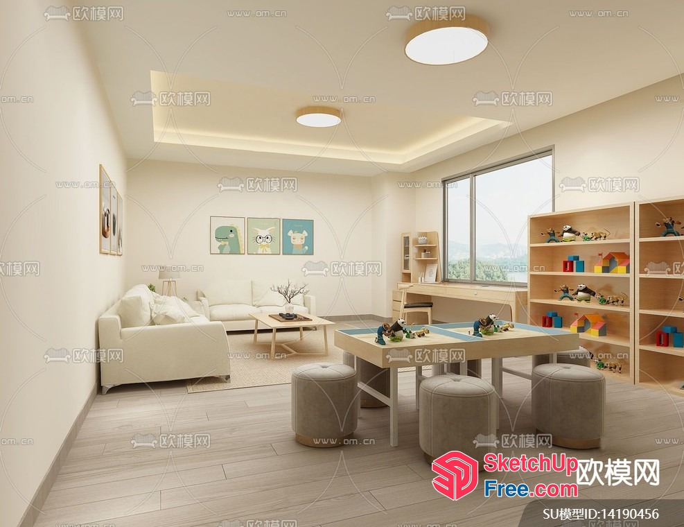 Modern Minimalist Creamy Style Living Room Interior 3D SketchUp File