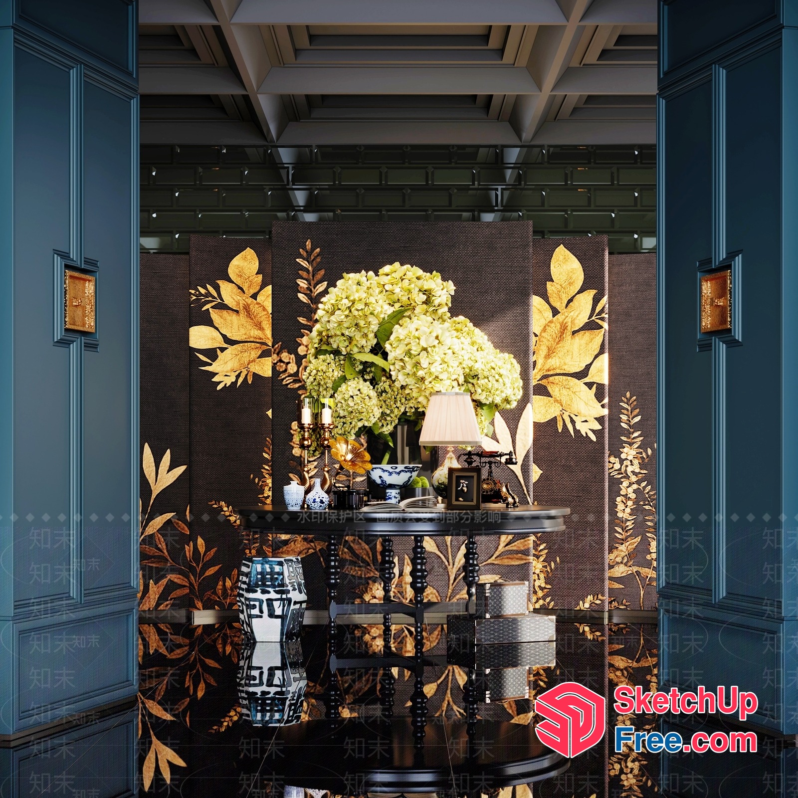 Elegant Black And Gold Decorated Interior Scene 3D SketchUp File