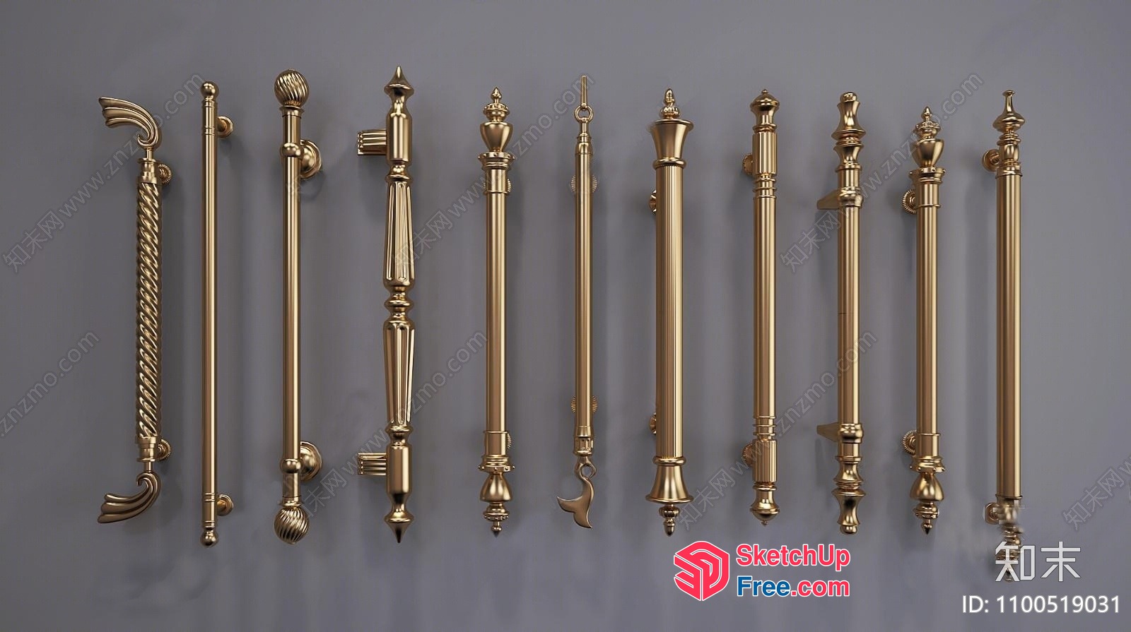 Ornate Brass Door Handles And Knobs 3D SketchUp File