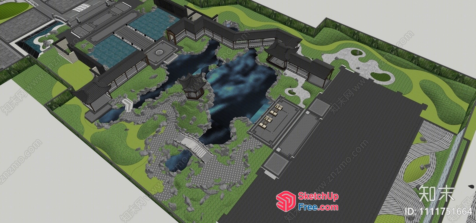 Japanese Style Villa With Elegant Courtyard And Serene Water Features 3D SketchUp File