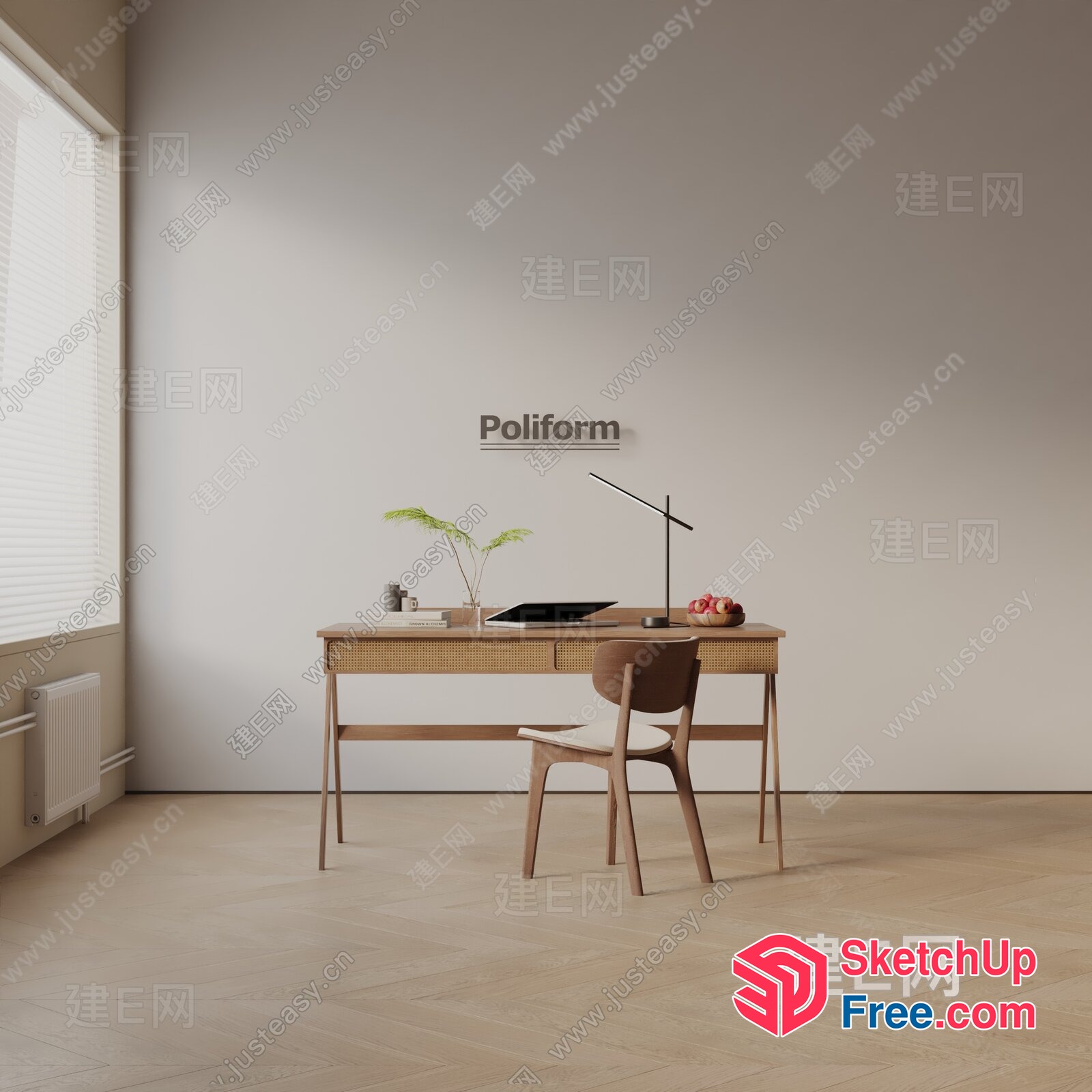 Minimalist Scandinavian-Style Office Space 3D SketchUp File