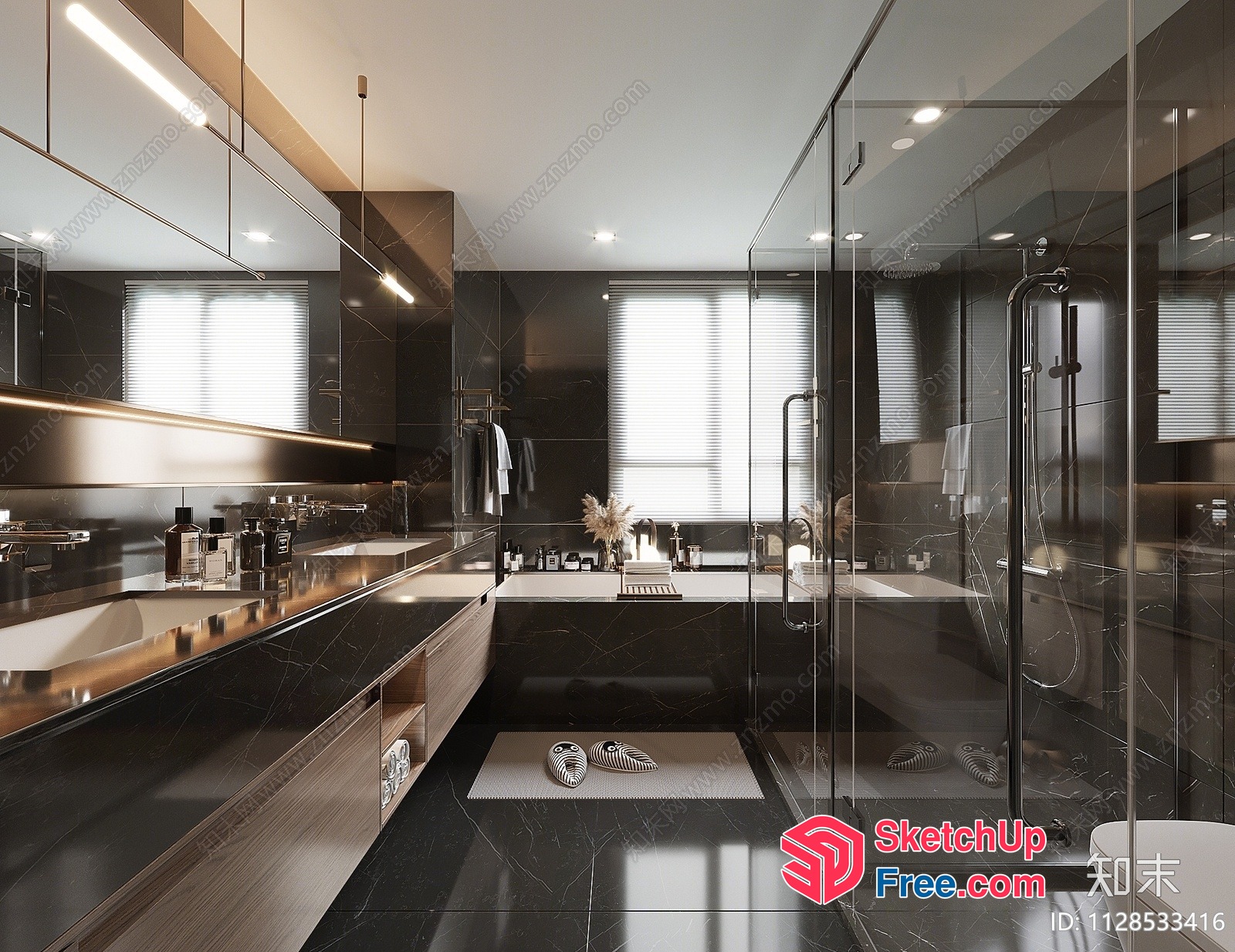 Elegant Black And White Bathroom With Modern Fixtures 3D SketchUp File