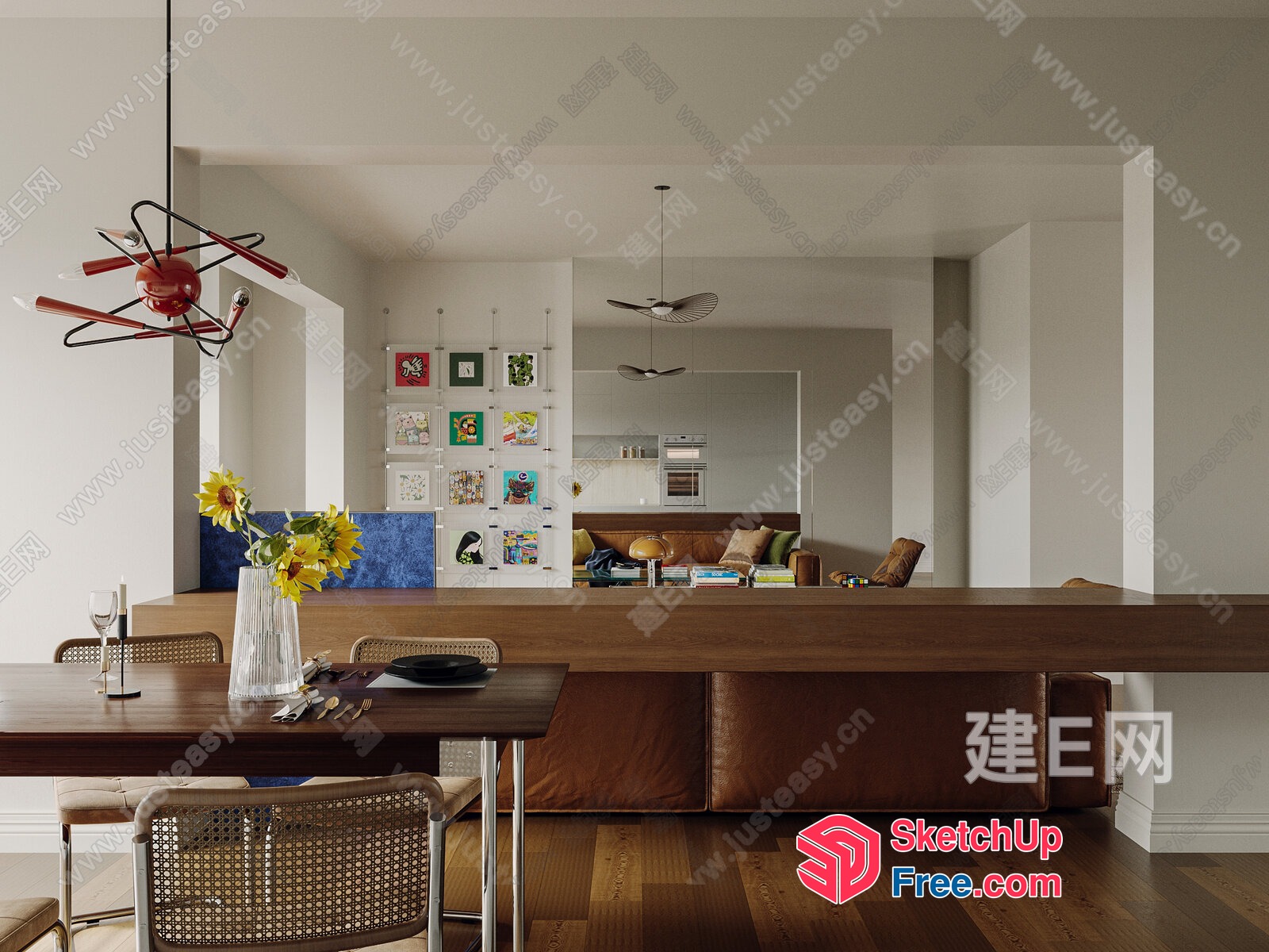 Modern Dining Room With Sleek Wooden Table And Chairs 3D SketchUp File