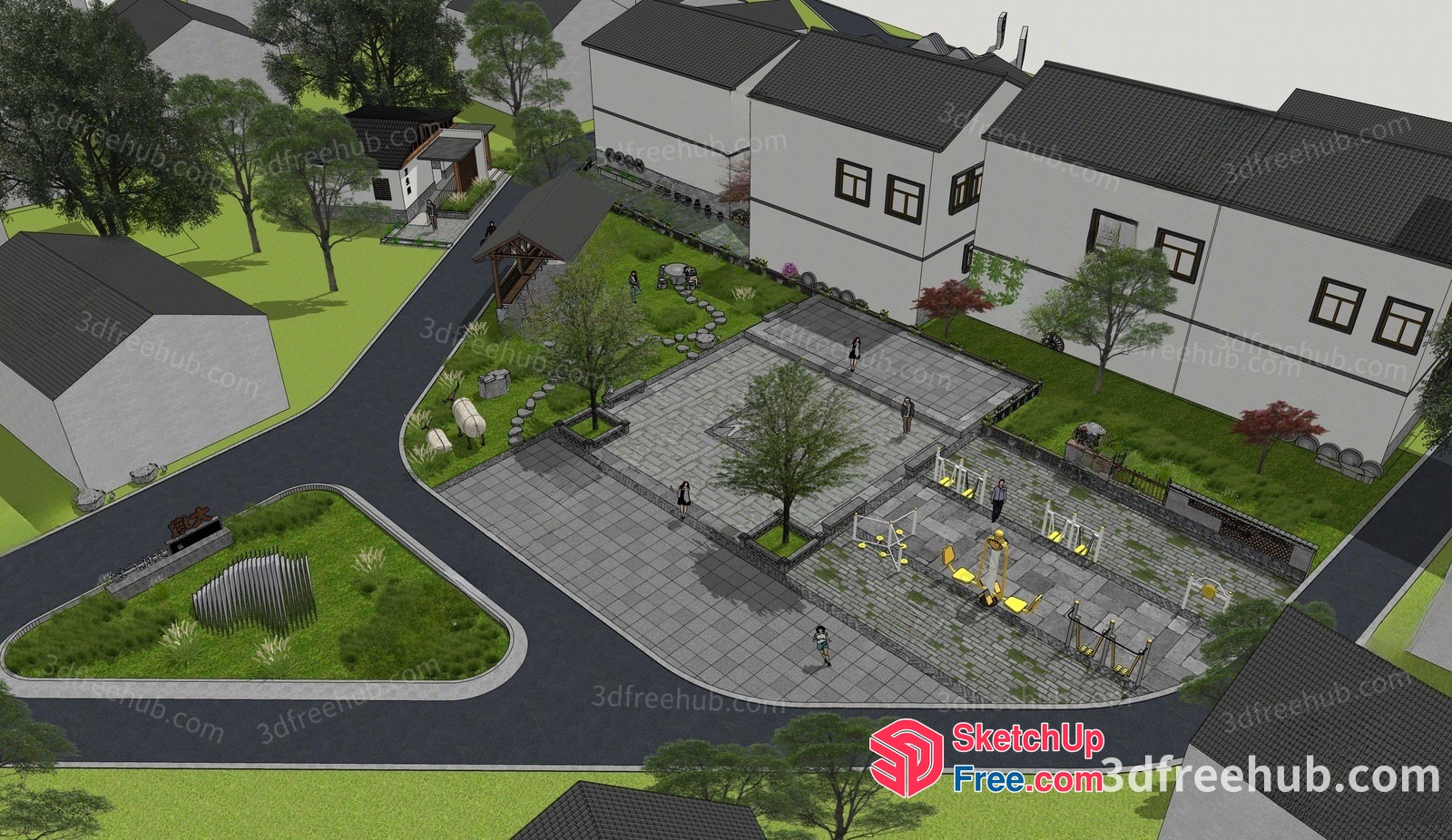 3D Architectural Rendering Of A Modern Park With A Playground 3D SketchUp File