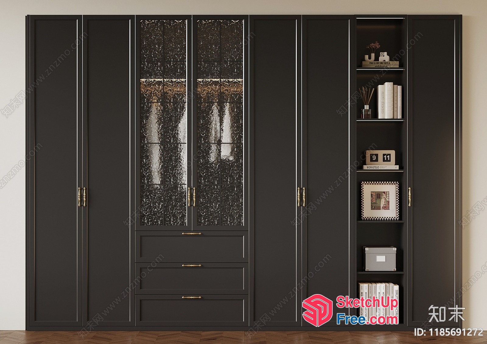 Elegant Dark Gray Wardrobe With Glass Doors 3D SketchUp File