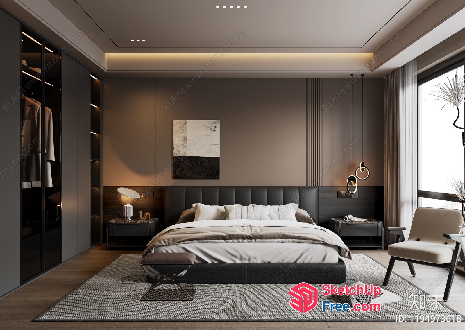 Modern Minimalist Bedroom Interior 3D SketchUp File