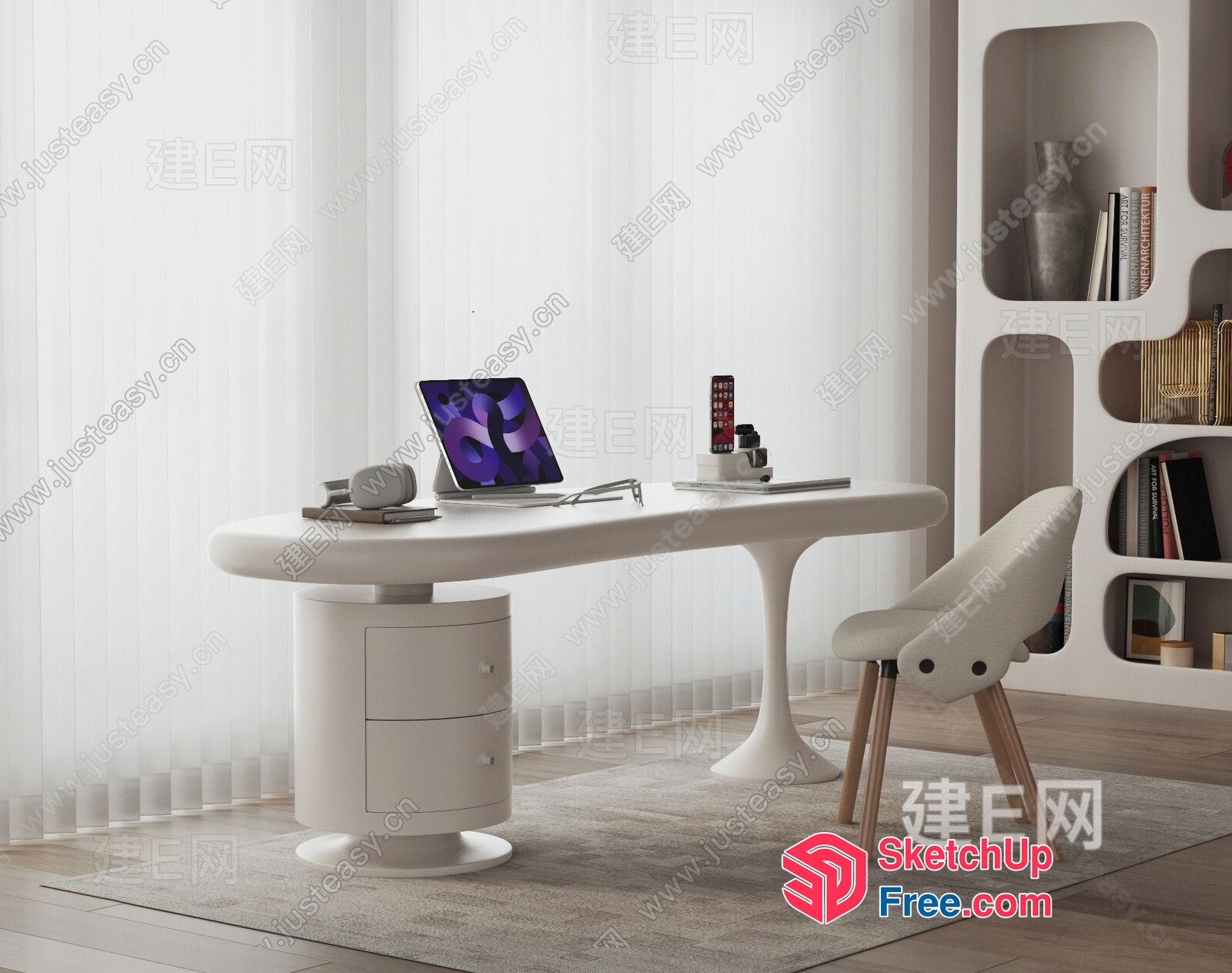 Modern Office Space With Sleek White Furniture 3D SketchUp File