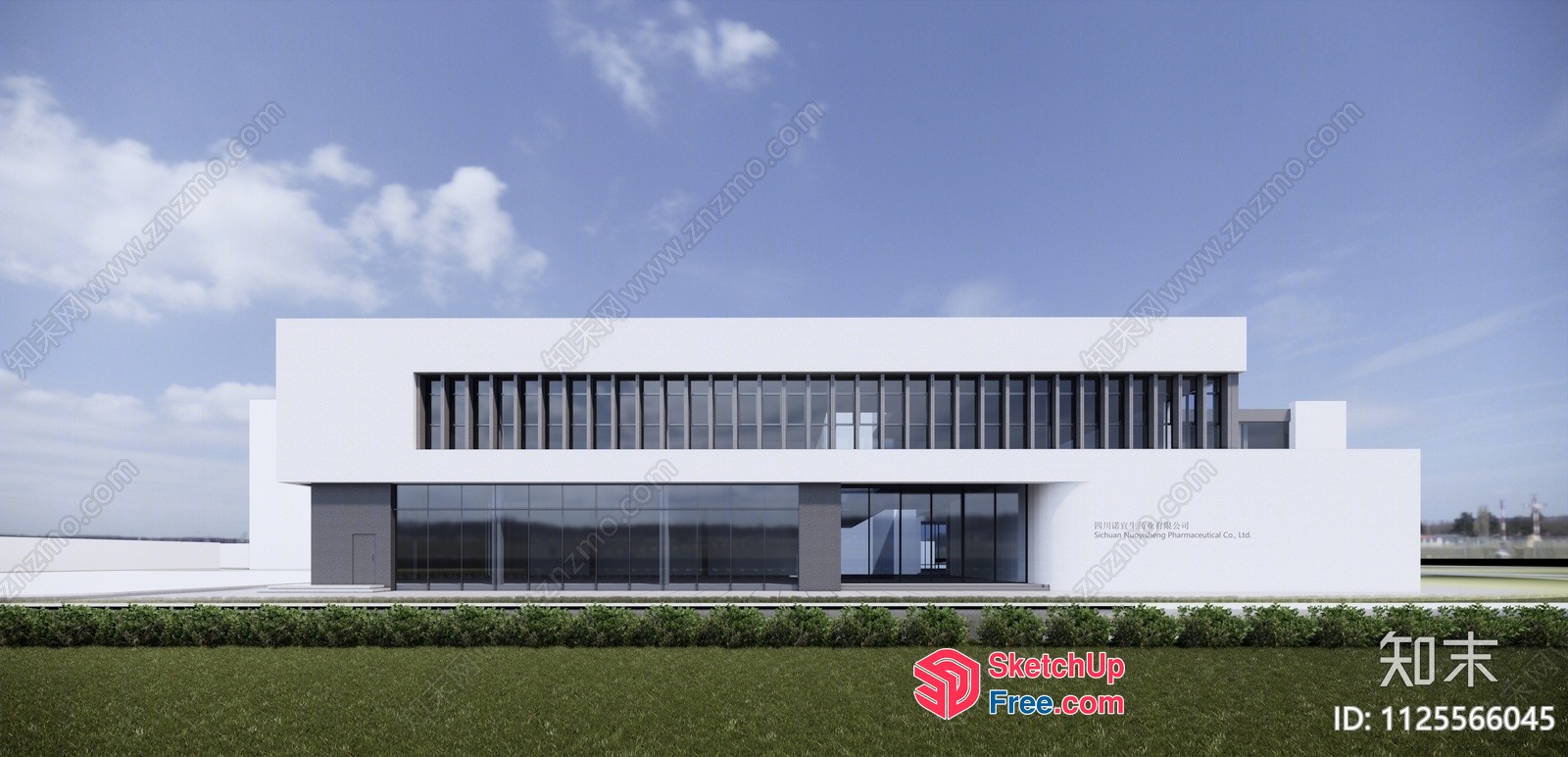 Modern Minimalist White Building With Large Windows 3D SketchUp File