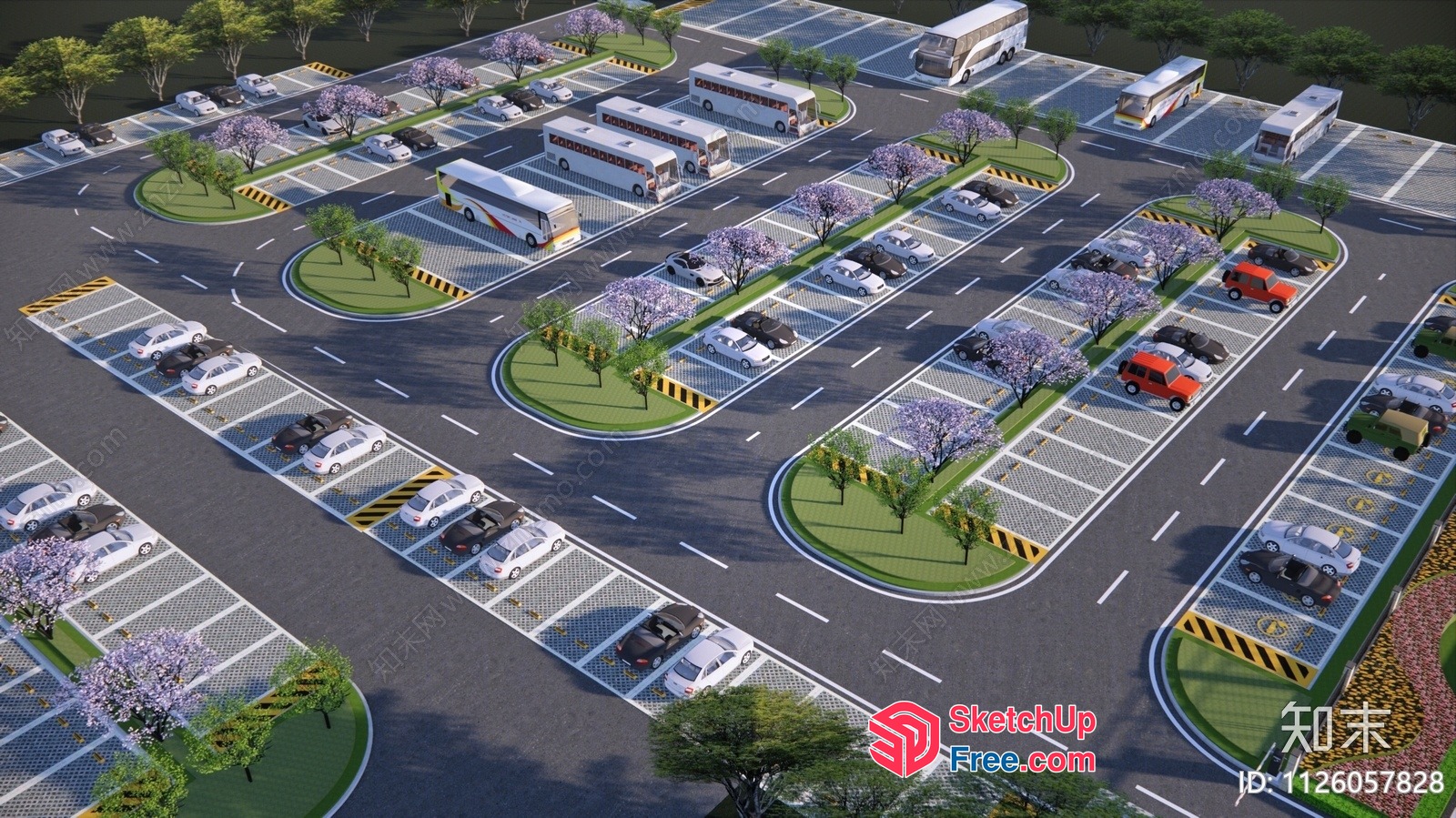 Car Park With Trees And Greenery 3D SketchUp File