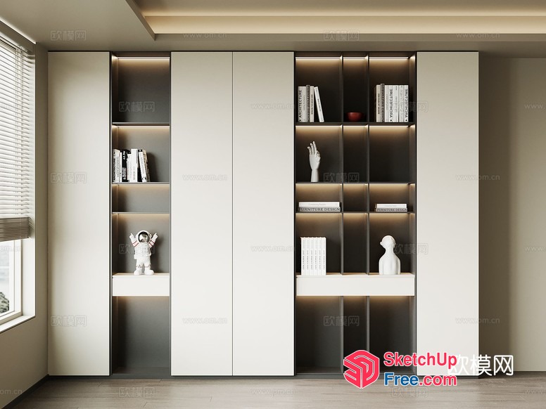 Modern Minimalist Bookcase Design With Built-In Lighting 3D SketchUp File