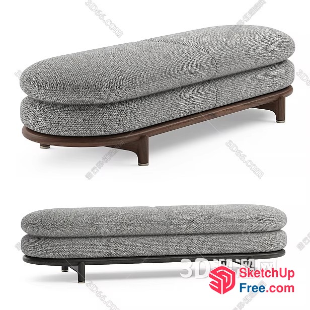 Modern Grey Sofa With Dark Wooden Base 3D SketchUp File