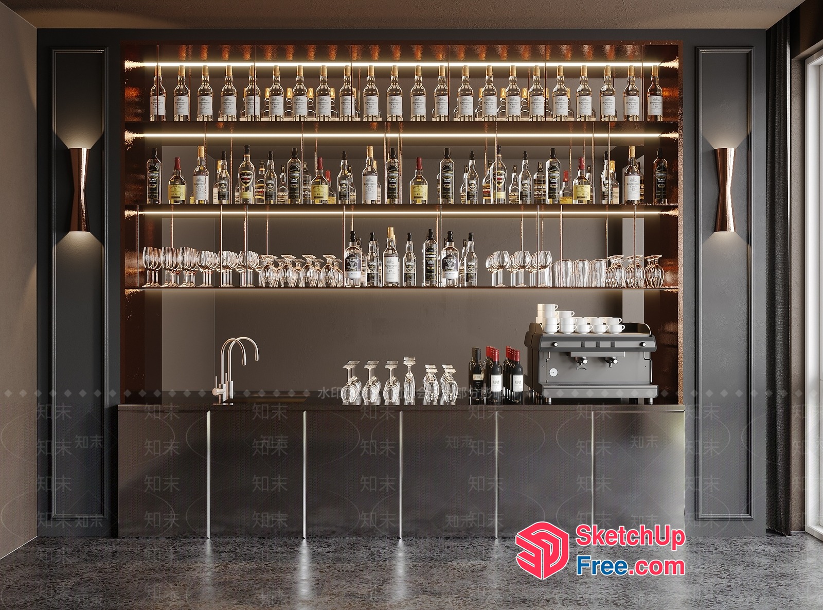 Elegant Modern Bar Interior 3D SketchUp File