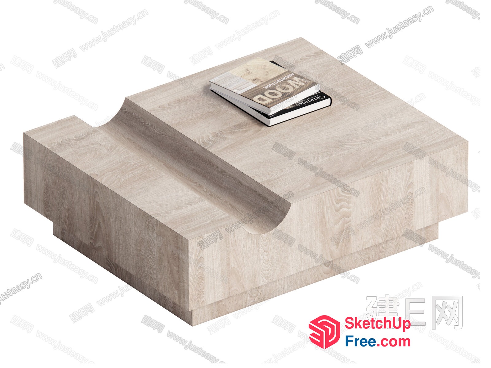 Modern Wood Block Table With Book Stack 3D SketchUp File