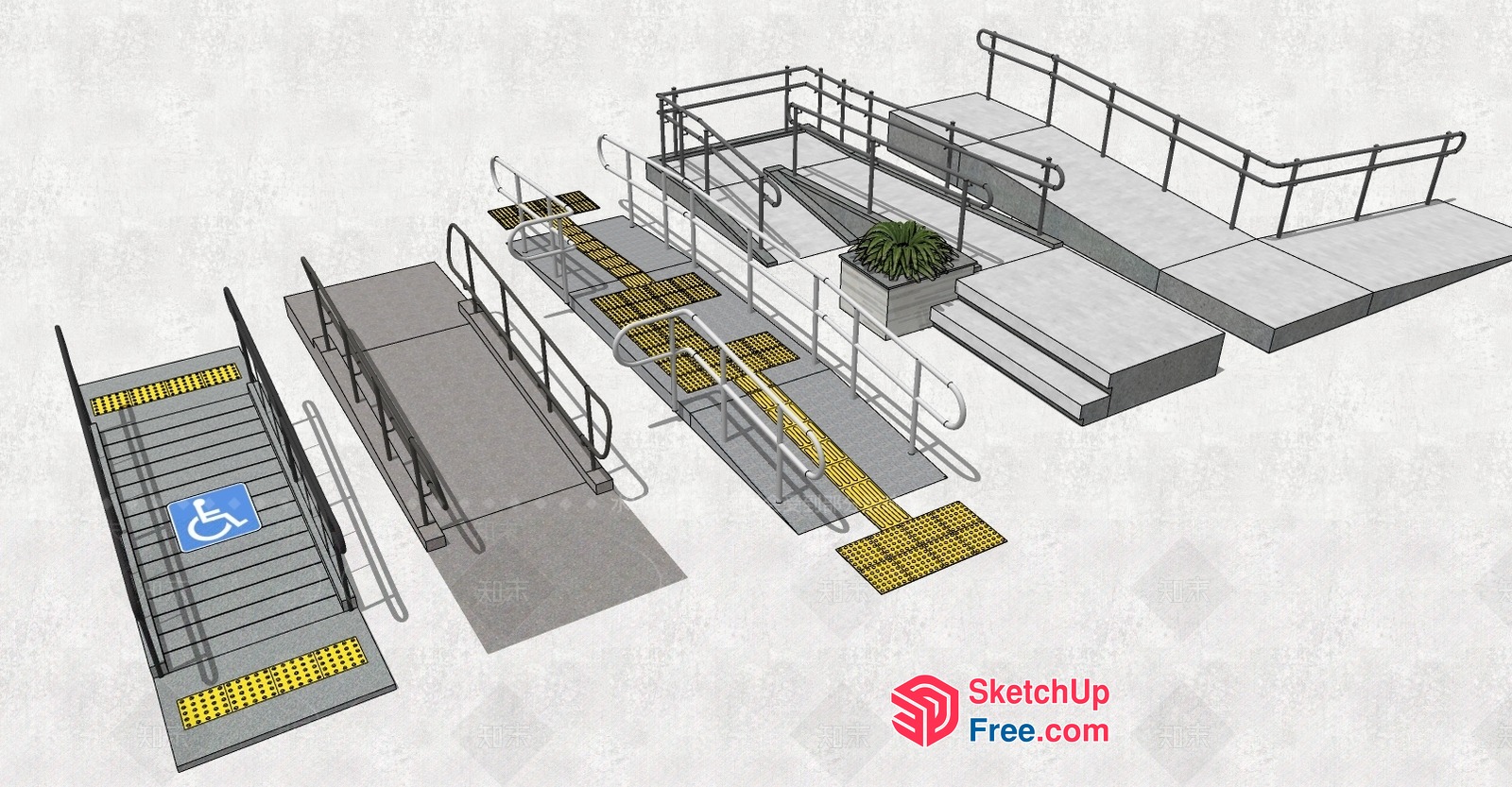 Staircase With Handicap Access And Railing 3D SketchUp File
