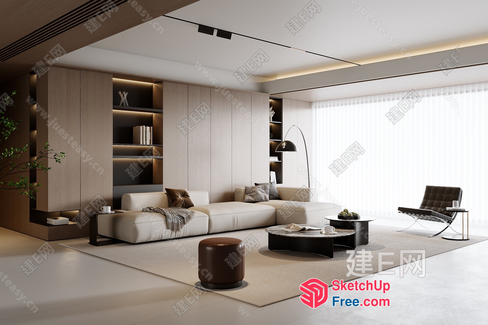 Modern Minimalist Living Room With Sleek Furniture And Neutral Tones 3D SketchUp File