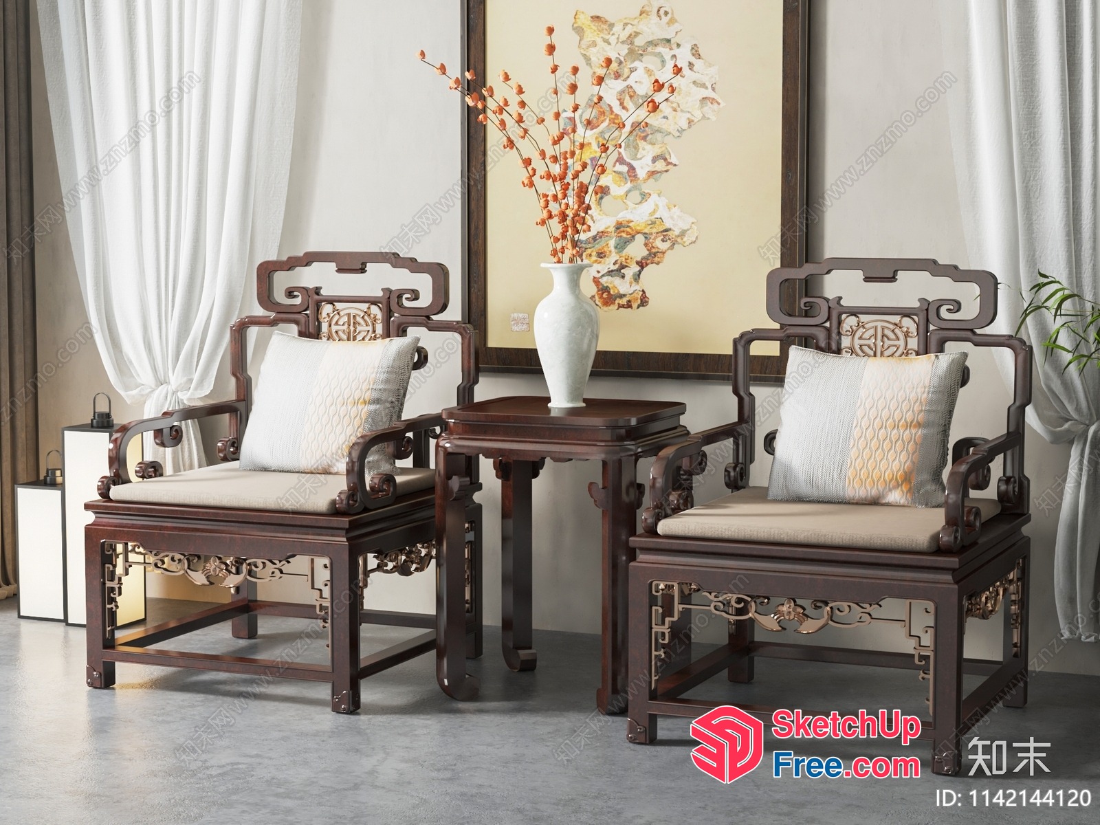 Traditional Asian-Inspired Furniture Set 3D SketchUp File