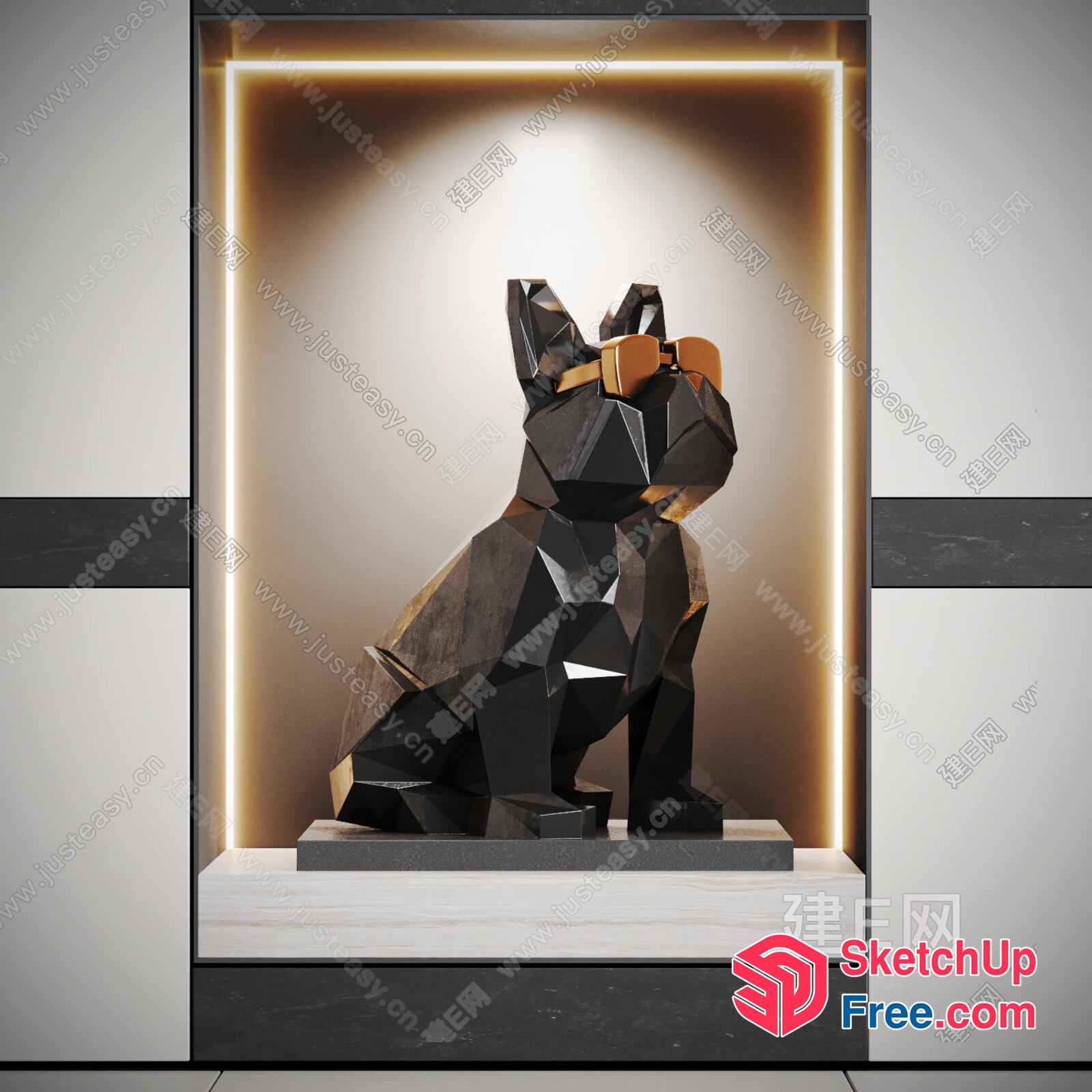 Modern Animal Sculpture With Black And White Base 3D SketchUp File