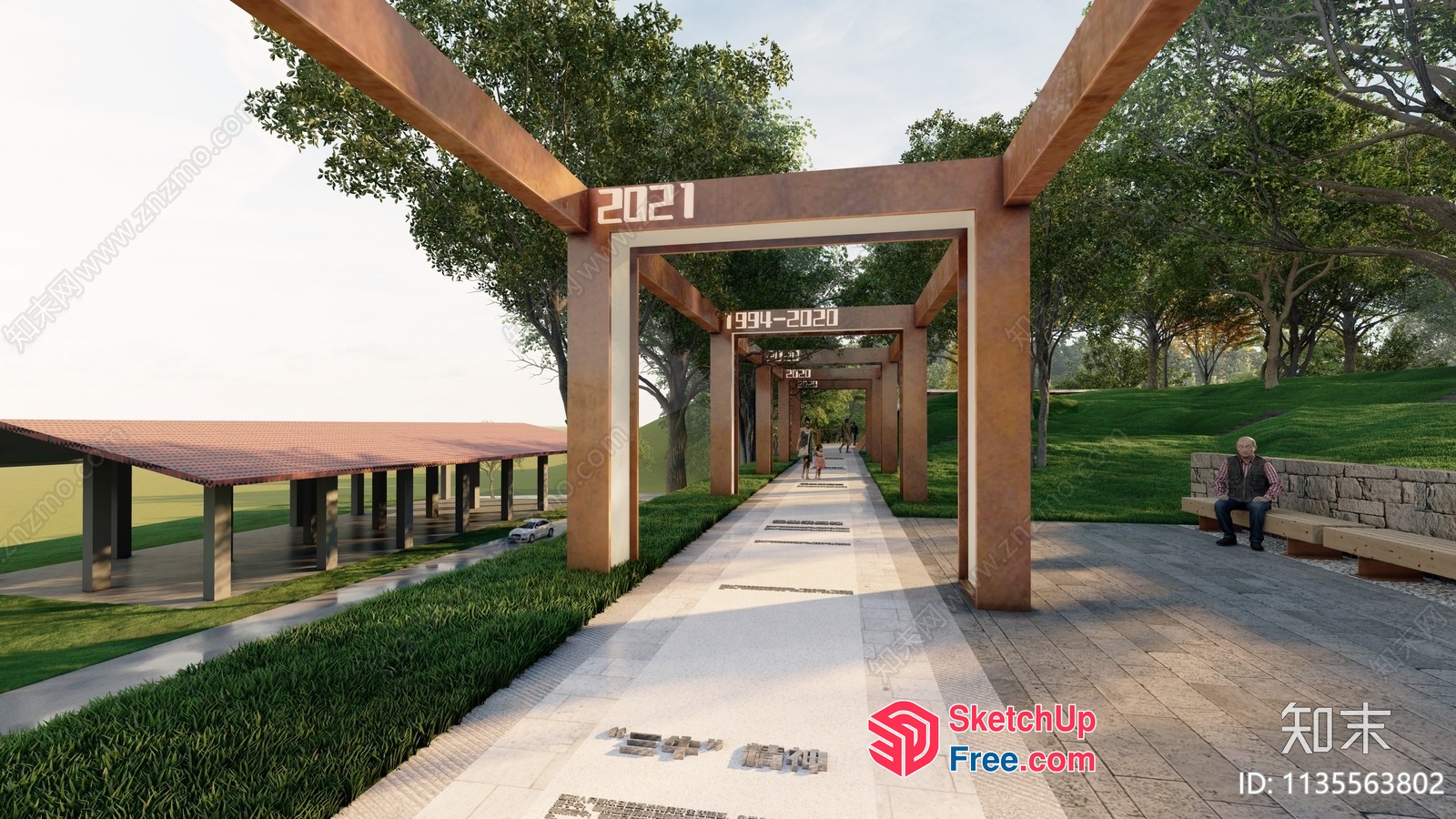 Aesthetic Pathway With Historical Timeline 3D SketchUp File