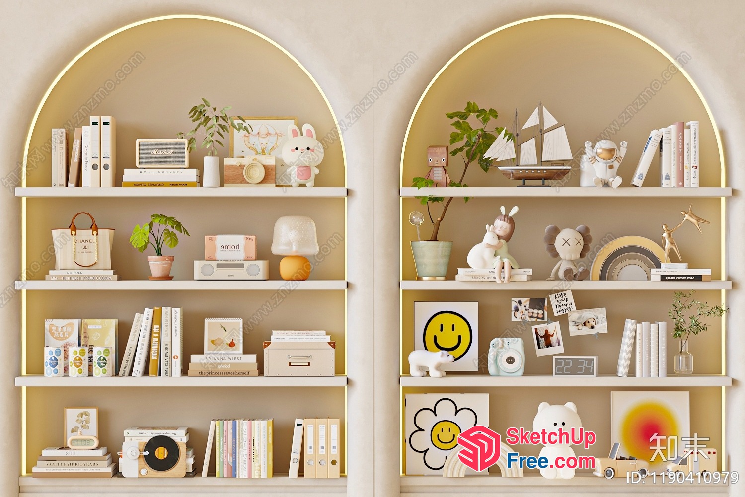 Minimalist Shelf Decor With Toys And Plants 3D SketchUp File
