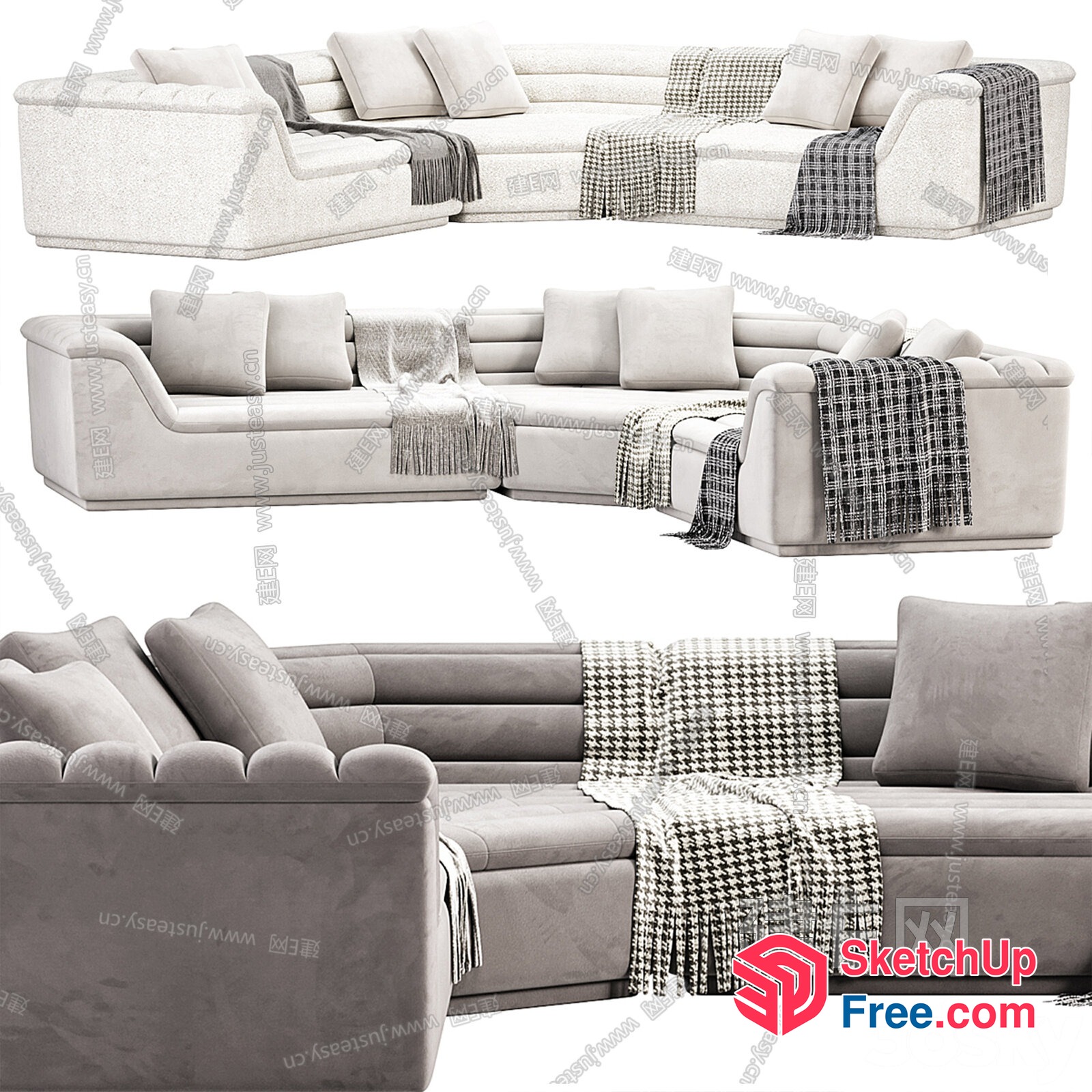 Luxurious Living Room Furniture Set With Plush Sofas And Throws 3D SketchUp File