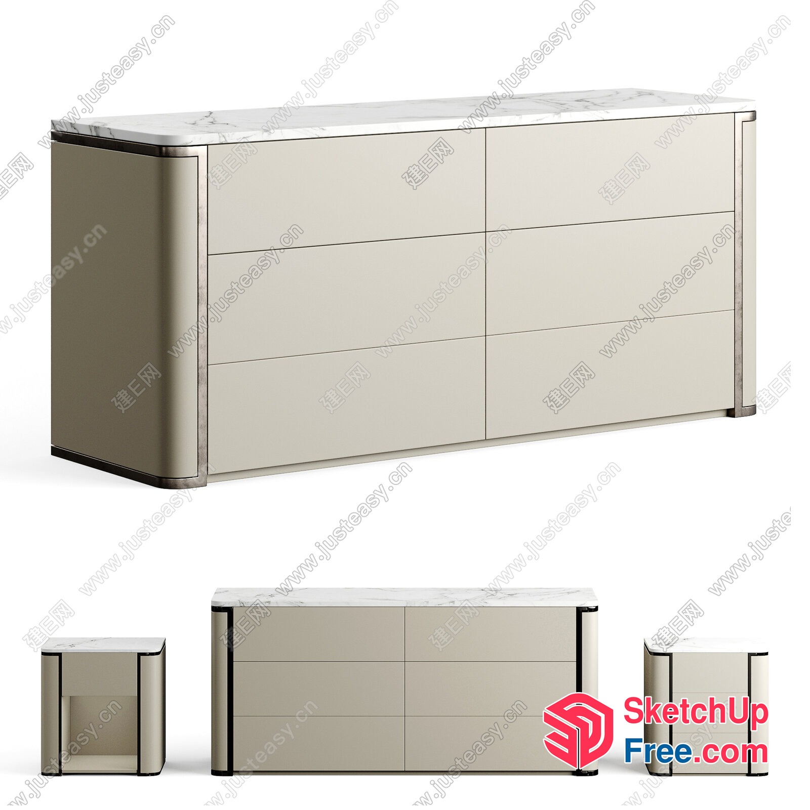Modern Creamy Style Dresser Set 3D SketchUp File