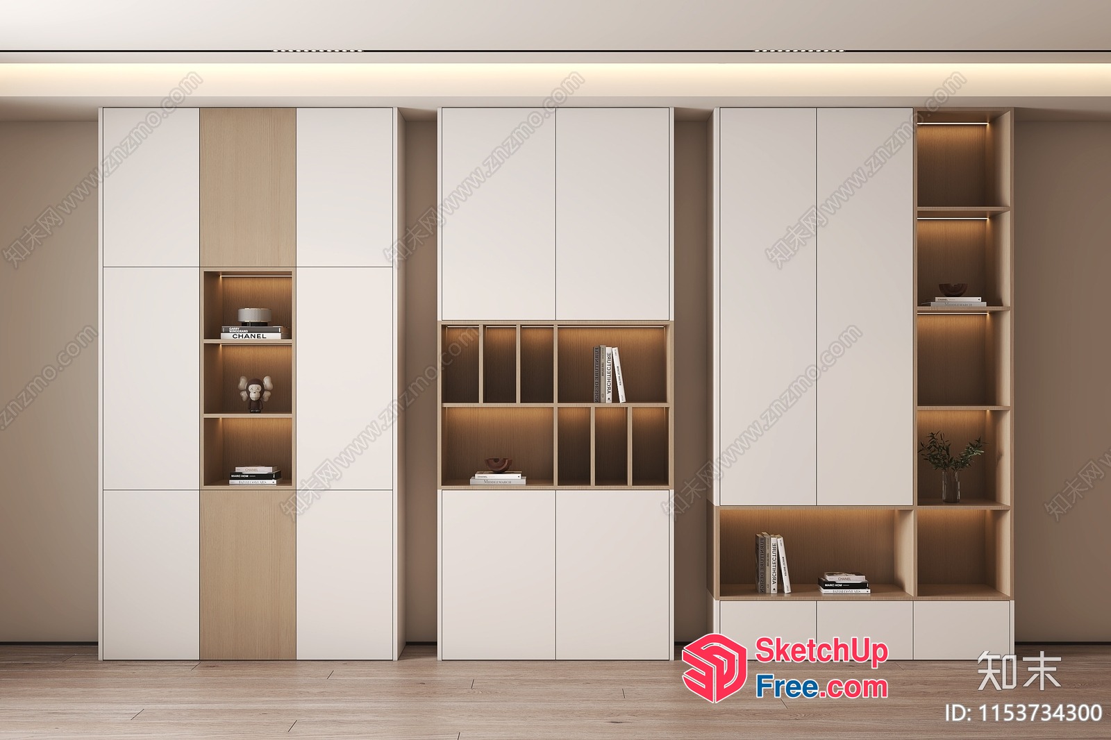 Modern Minimalist White And Wood Shelving Unit 3D SketchUp File