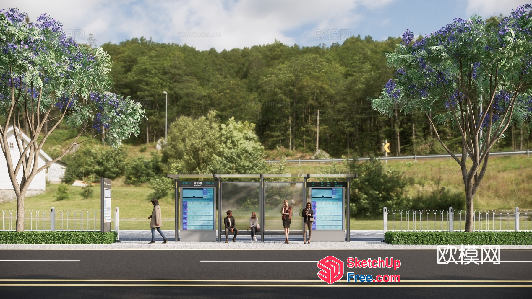 Bus Stop With Modern Glass And Steel Structure 3D SketchUp File