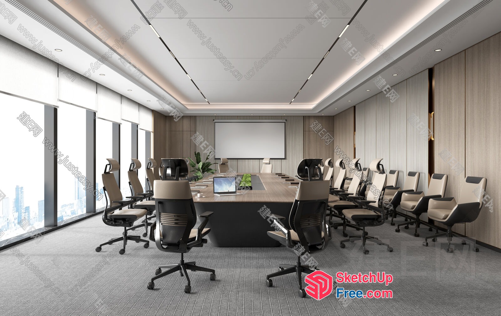 Modern Conference Room With Large Table And Chairs 3D SketchUp File
