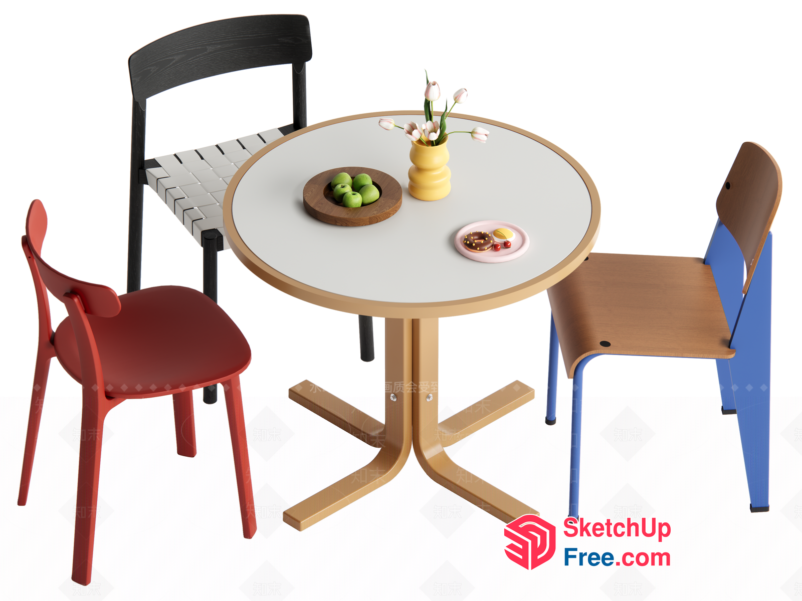 Modern Round Table With A Variety Of Chairs 3D SketchUp File