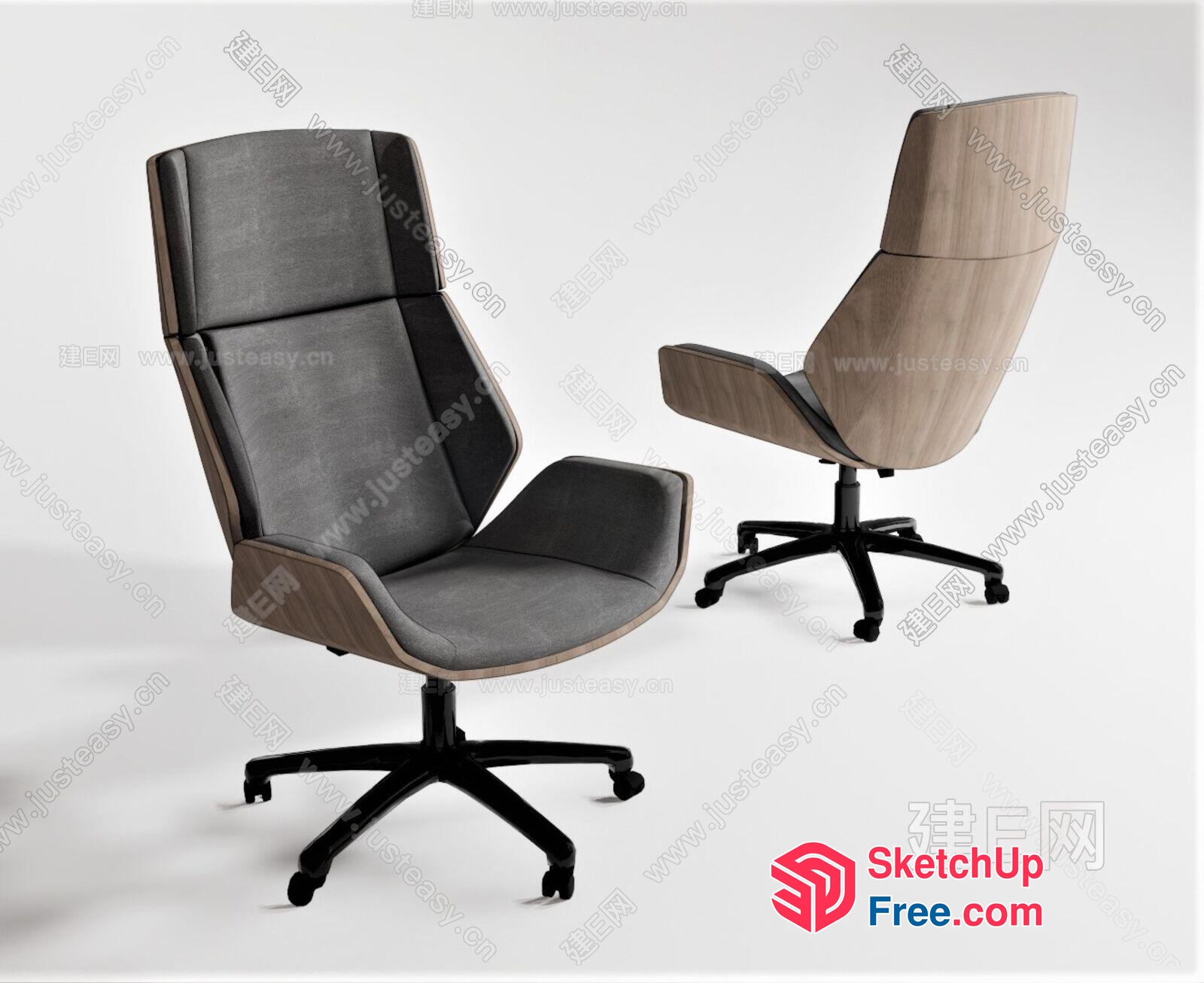 Modern Office Chair With Grey And Wood Accents 3D SketchUp File