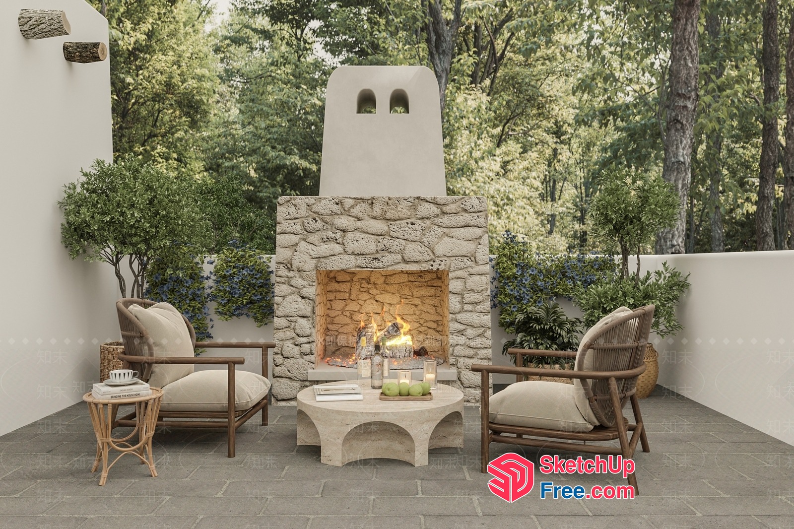Cozy Outdoor Fireplace Setting 3D SketchUp File