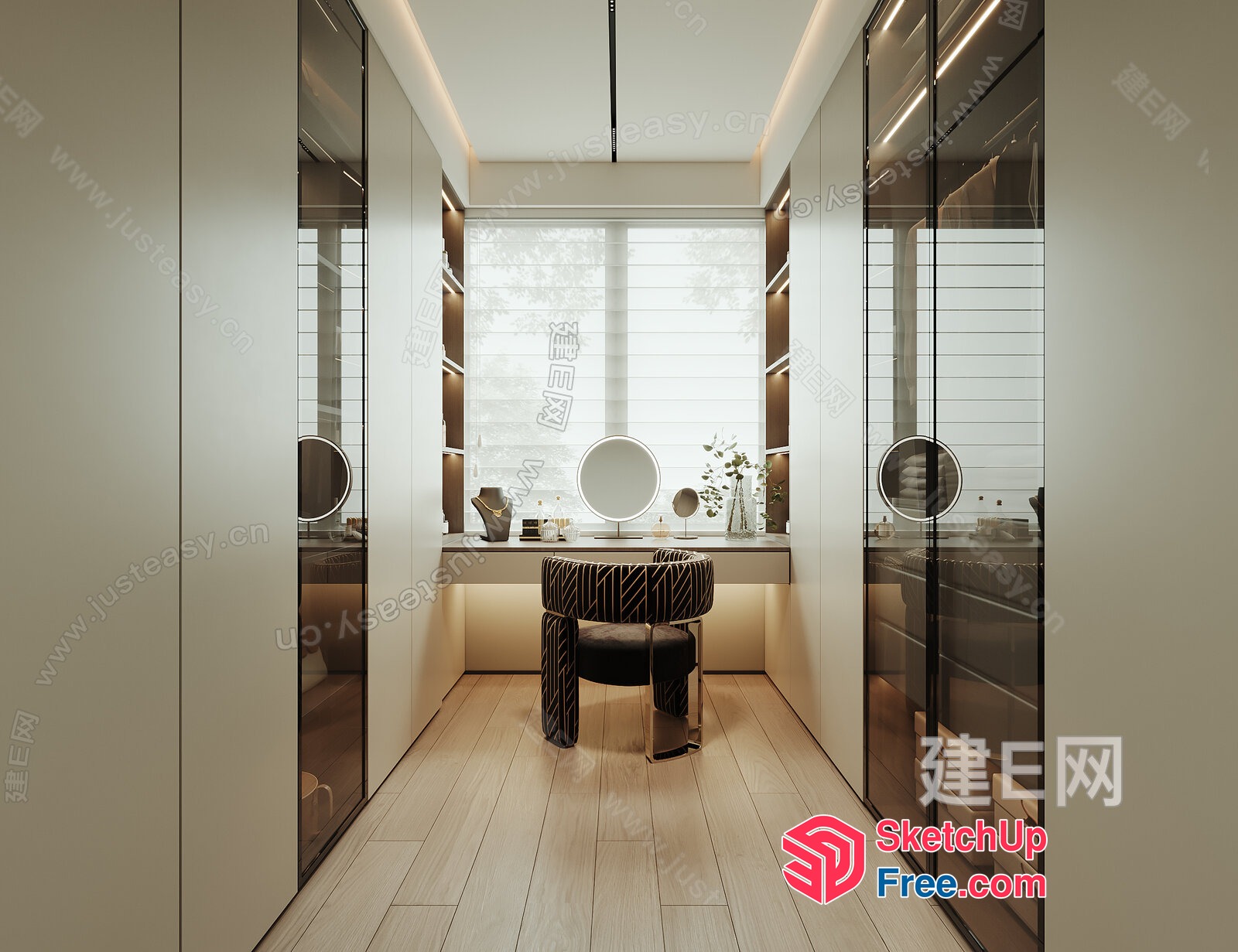 Modern Vanity Area With Dressing Table And Wardrobe 3D SketchUp File