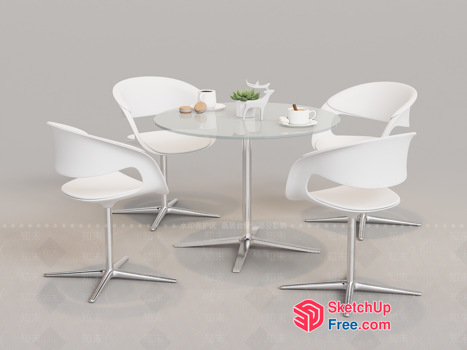 Modern White Dining Table And Chairs 3D SketchUp File
