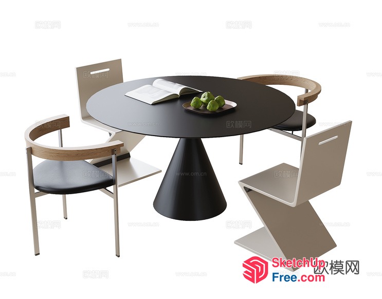 Modern Dining Room Table With Fruit Plate And Book 3D SketchUp File