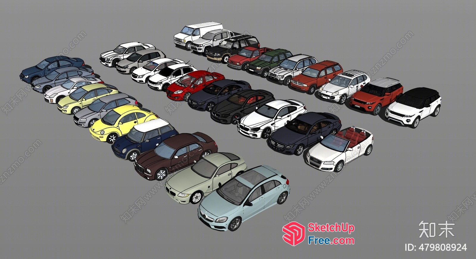 Car Park With Various Vehicles 3D SketchUp File