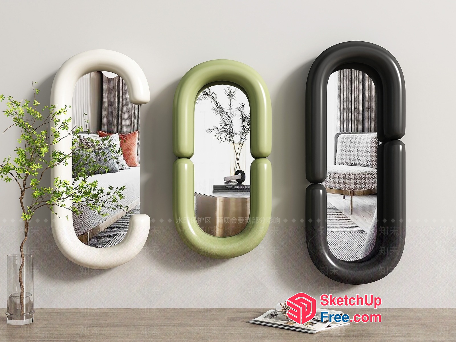 Modern Minimalist Decorative Oval Mirror Collection 3D SketchUp File