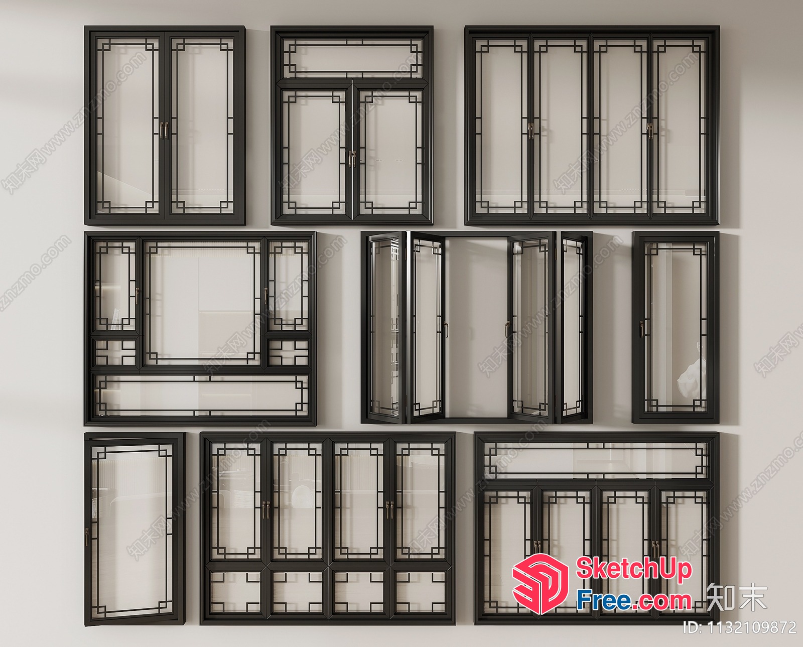 Windows With Decorative Frames And Glass Panels 3D SketchUp File